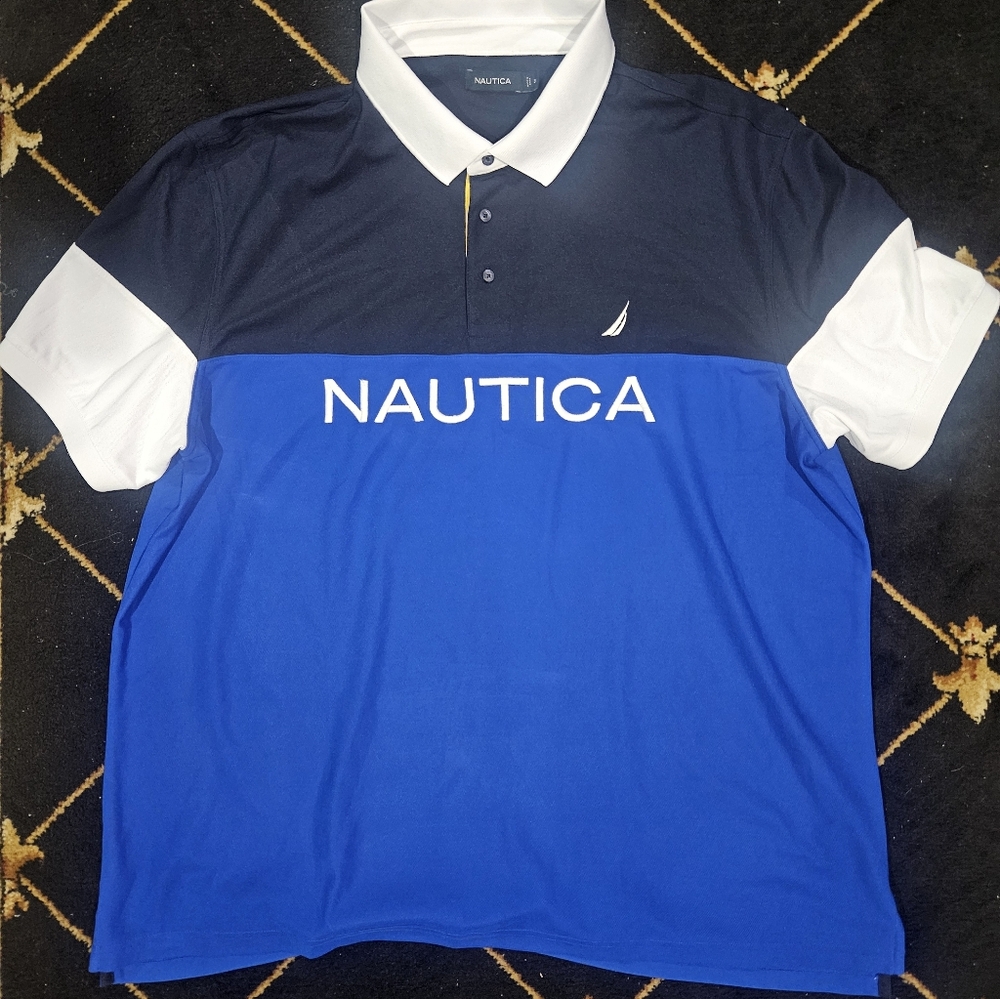 Nautica Shirt Mens 3XL Blue Black Colorblock Polo Short Sleeves